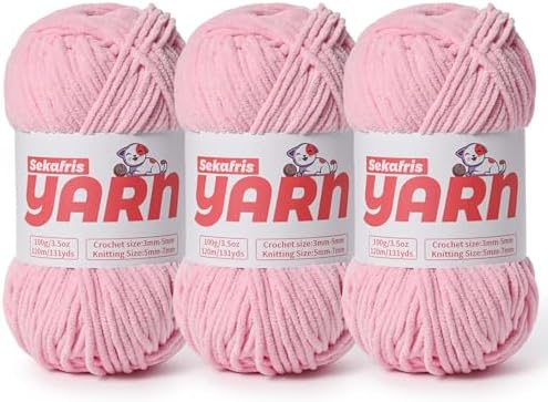 3 Pack Plush Chunky Chenille Yarn for Crocheting, Soft Fluffy Velvet Yarn for Crocheting, Fuzzy Baby Blanket Knitting Yarns, 300g/393yds Bulky Amigurumi Yarns（3 Pink） by Sekafris
