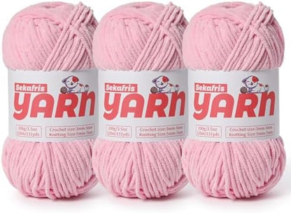 3 Pack Plush Chunky Chenille Yarn for Crocheting, Soft Fluffy Velvet Yarn for Crocheting, Fuzzy Baby Blanket Knitting Yarns, 300g/393yds Bulky Amigurumi Yarns（3 Pink） by Sekafris