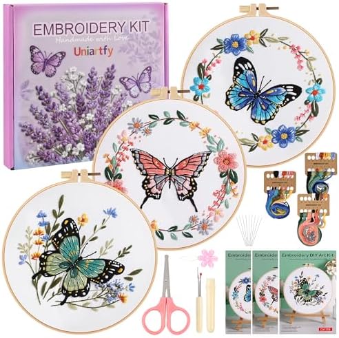 Uniartfy Butterfly Flower Embroidery Kit for Beginners, Cross Stitch Kits by Uniartfy