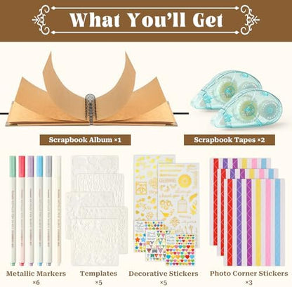 8 x 8 Inch Scrapbook Album 60 Pages with Scrapbooking DIY Kits. Window Photo Album with Scrapbook Tapes Stickers and Metallic Markers. Craft Memory Book for Wedding Baby Birthday Family Anniversary - Image 2
