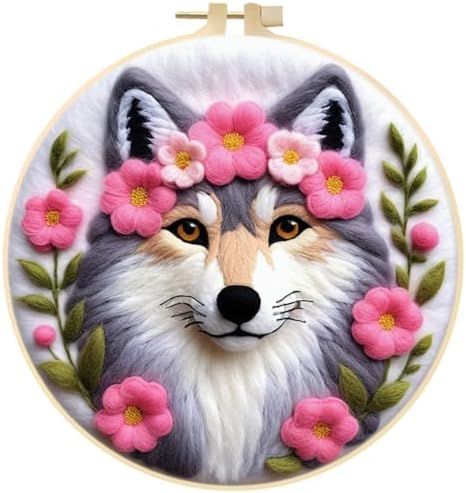 Eforcase Needle Felt Starter Set, Wool Felt Painting Needle Felting Kit, Felt Painting Kit for Adult Beginners Floral Animal Flowers Wool Needle Felt Set with Felt Needle, Picture Frame Home Decor by Eforcase