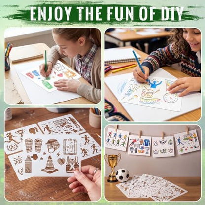 Marspark 20 Pieces Soccer Stencils for Painting Template Football Wall Stencils Reusable Sports Templates PET DIY Drawing for Painting on Wood Wall(Rectangular Style, 7.87 x 6 Inch) - Image 5