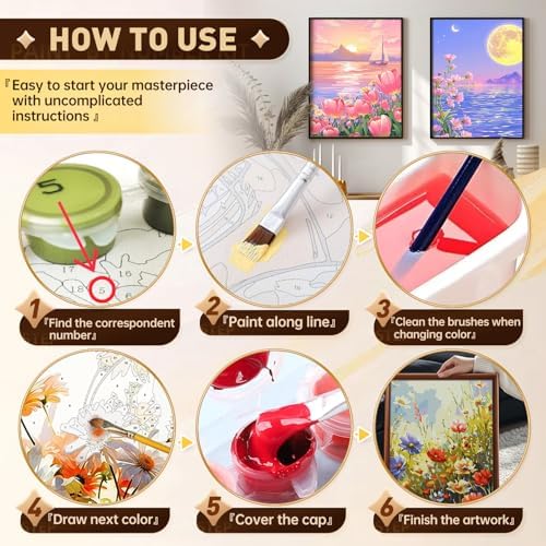 Qaisxoty Paint by Numbers Kit for Adults Beginners, Easy 2 Pack Lake Landscape Paint by Numbers Kit on Rolled Canvas, Acylic Painting by Numbers for Great Gift & Home Decor - 12” x 16” - Image 6