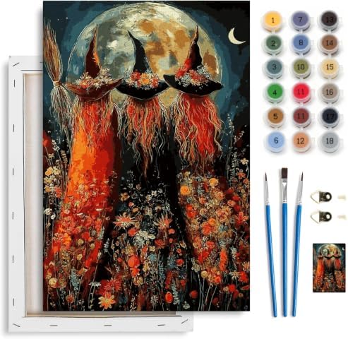 Spandrel Halloween Witch Paint by Number Kits for Adults, Witch Paint by Number Kits on Canvas, DIY Acrylic Oil Halloween Painting by Numbers Gitfs for Home Wall Decor, 8x12in by Unknown