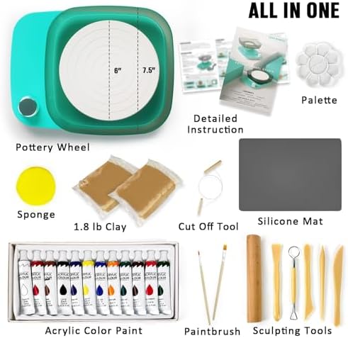 Pottery Wheel for Adults Beginners Kids - 6" Variable Speed Pottery Wheel Tool Kit, RPM Speed Adjustable with Rechargeable Battery, 1.8 Lb Air Dry Clay, Art Supplies, Crafts for Adults Teenager - Image 4