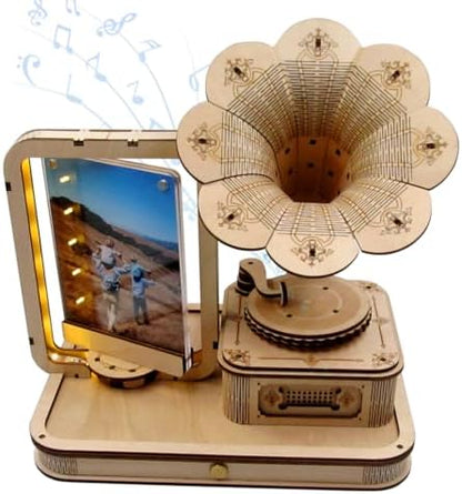 CUBERIE 3D Puzzles for Adults, Gramophone Wooden Model kit Music Box Gifts for Woman man, Assembly Three-D Wood Puzzle Decor with Acrylic Picture Frame, Toys for Ages 14 and up by Tuyrubb