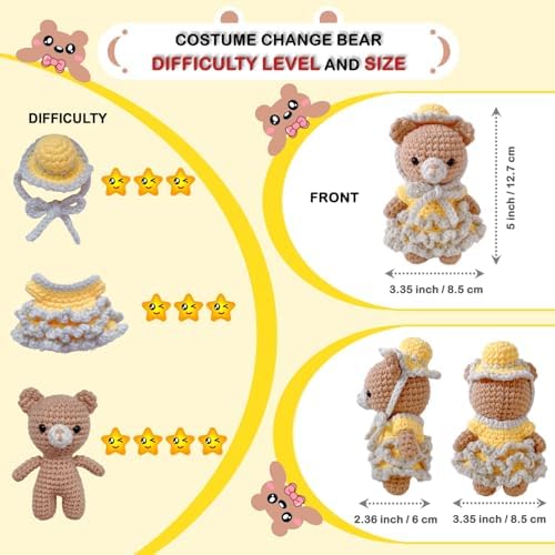 LoopMap Amigurumi Crochet Kit for Beginners with Removable Dress & Video Tutorials, DIY Bear Making Kit Includes Premium Yarn & Tools, Creative Gift for Adults Teens (Yellow) - Image 4