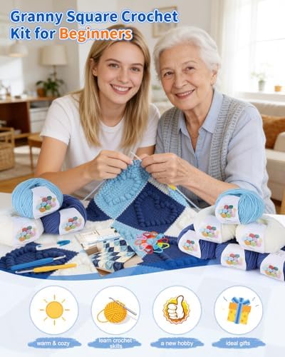 Coopay Crochet Kit for Beginners, 3D Heart Granny Square Blanket Kit, Set B - Image 3