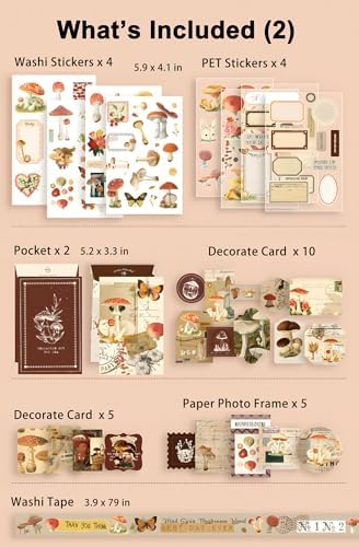 JOYCHOIC Vintage Journaling Kit, Mushroom Junk Journal Supplies, Brown Scrapbooking Materials, Large Aesthetic Scrapbook Collection for Women, Arts Craft, Adults Daily - Image 5