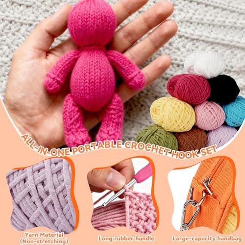 Wadukud 36 PCS Beginner Crochet Yarn Kit - First Crocheting Set Include 10 Colors Super Soft Cotton Yarn for Crocheting, Crochet Hooks, Instruction, Bag 2.2-Count Medium Weight Core-Spun(Monochrome A) - Image 3