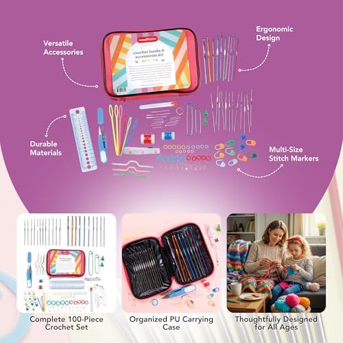 Incraftables Crochet Hooks Set with Case – 100 Pieces - Complete Crochet Kit for Beginners & Professionals – Ergonomic Crochet Hooks, Crochet Accessories, Crochet Tools & More - Image 3