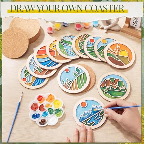 Reallnaive Wood Coasters Painting Kit DIY Craft, 24 Pcs, Landscape - Image 4