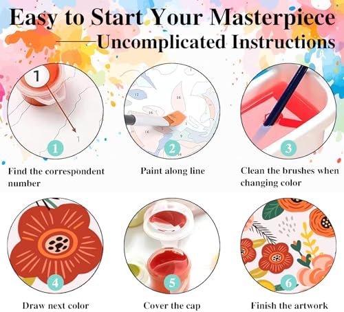 eimivrc 4 Pack Paint by Numbers Kit for Adults Framed,Flowers Paint by Numbers for Adults Beginner,DIY Acrylic Oil Painting for Home Wall Decor(8x8inch) - Image 7