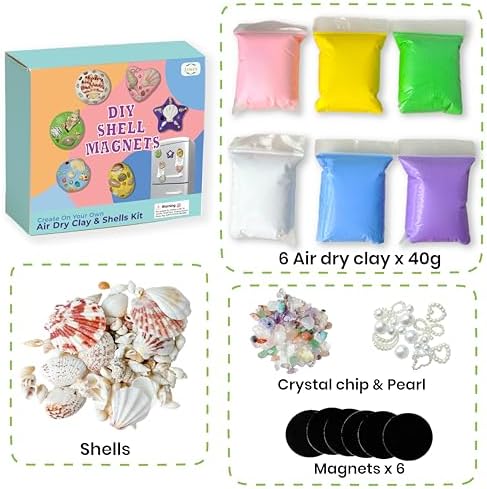 Lywex DIY Clay Magnet Kit, Air Dry Clay for Kids, Ultra Light & Soft, Safe & Non-Toxic, Fridge Magnets Making Kit with Shells, Pearls, Art Craft Gifts for Boys Girls - Image 2