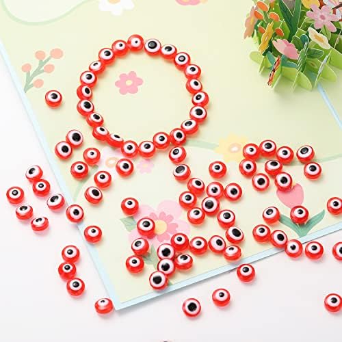 Red Evil Eye Beads Flat Round Beads Handmade Resin Beads Charms for DIY Bracelets Necklace Jewelry Making (Red) - Image 5