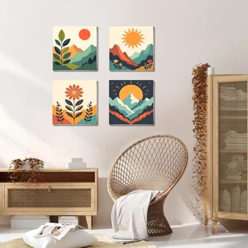 4 Pack Framed Paint by Numbers Kit for Kids & Adults Beginners, Easy Sunset Landscape Paint by Numbers Kits with Canvas Paints Brushes, Acrylic Oil Painting Arts and Crafts for Wall Decor 8 x 8 Inch - Image 2