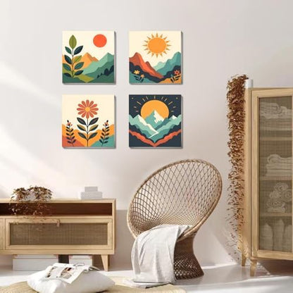 4 Pack Framed Paint by Numbers Kit for Kids & Adults Beginners, Easy Sunset Landscape Paint by Numbers Kits with Canvas Paints Brushes, Acrylic Oil Painting Arts and Crafts for Wall Decor 8 x 8 Inch - Image 2
