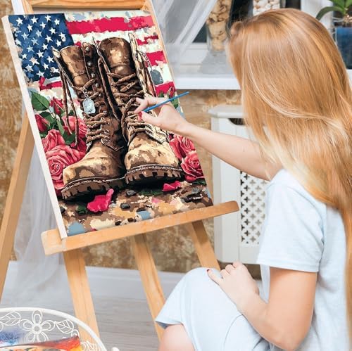 Bowetile Independence Day Paint by Numbers for Adults with Frame, 4th of July Adults' Paint-by-Number Kits on Canvas, Easy Acrylic American Flag Oil Number Painting for Home Decor, 8x12in - Image 3
