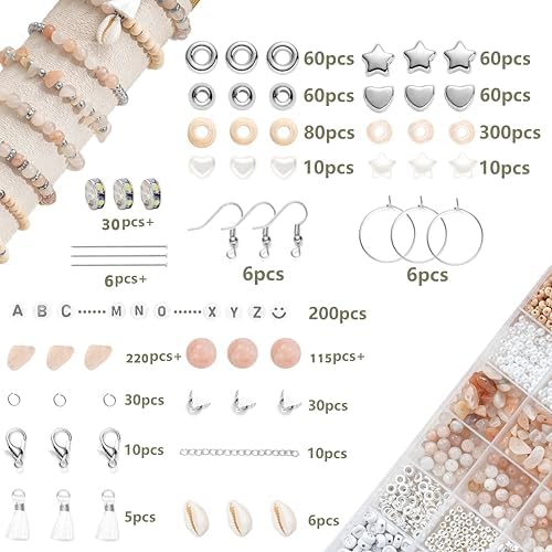 Xyliise Bracelet Making Kit Natürliche Perlen Set for Adults Beads for Bracelets Silver Jewelry Making Supplies DIY Jewelry Necklace Earrings (CZ006-Pink) - Image 2