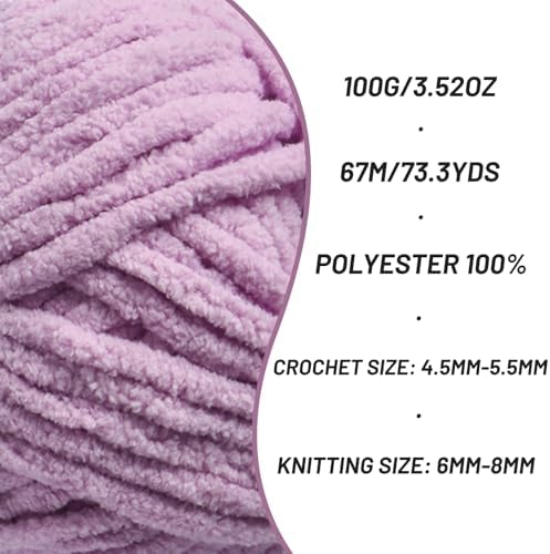 4 Pack Chunky Chenille Yarn for Crocheting, Baby Yarn for Crocheting Soft Blankets, Bulky Yarns for Crochet Amigurumi, 400g (297yds) Fluffy Velvet Yarns for Hand Knitting (4 Light Purple) - Image 2