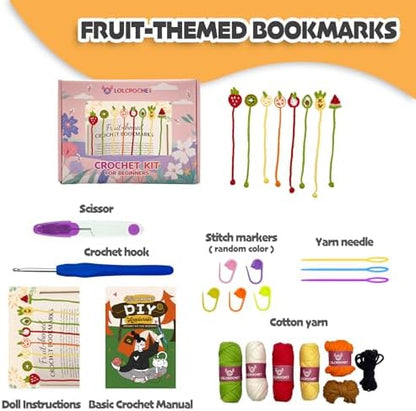 Crochet Kit for Beginners, Bookmarks Crochet Starter Set, Learn to Crochet with Step-bt-Step Video Tutorial, Easy Yarn Knitting Kit for Adults, DIY Craft Gift for Book Lovers (8pcs Fruit-Themed) - Image 3