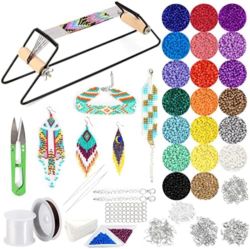 PP OPOUNT Bead Loom Kit, Beading Supplies with 9700 PCS Seed Beads, Tray, Scissors Making Accessories, Beading Loom Kits for Adults Jewelry Making Bracelets Belts by PPOPOUNT