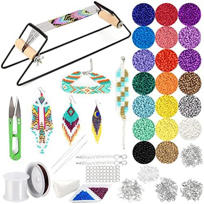 PP OPOUNT Bead Loom Kit, Beading Supplies with 9700 PCS Seed Beads, Tray, Scissors Making Accessories, Beading Loom Kits for Adults Jewelry Making Bracelets Belts by PPOPOUNT