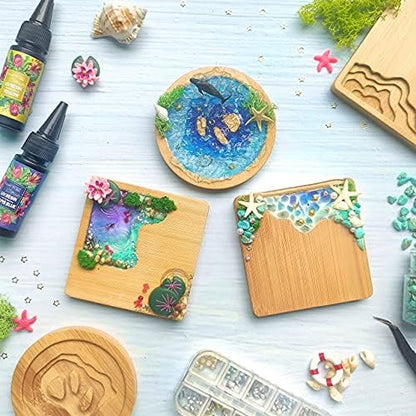 Wood Coaster Set Epoxy Resin Casting Craft Kit River Edge 5-count - Image 4