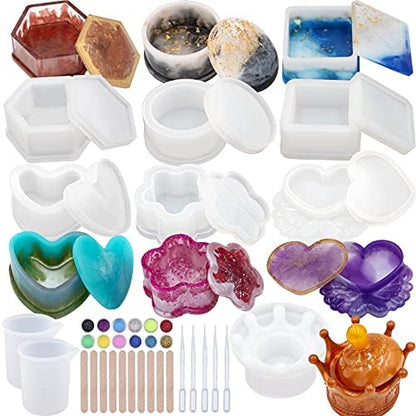 EuTengHao Resin Molds 43Pcs Silicone Molds for Resin, Epoxy Crown Shape Mold Heart Shape Mold with Mica Powder for Storage Box Jewelry Trinket Container DIY Resin Casting Crafts by EuTengHao