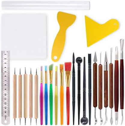 Swpeet 26Pcs Modeling Clay Sculpting Tools Kits, Handle Double-Sided Set, Watercolor Pens, Wooden Dotting Tools, Plastic Ball Rod Stylus Modeling Tools, Clay Roller, Clay Scarper for Clay Sculpture by Swpeet