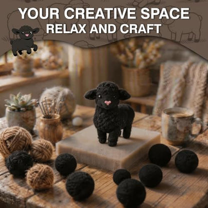 FACE N FACE DIY Needle Felting Kit Cute Black Lamb Standing – Needle Felting Starter Kit with Fiber Roving, Needles, Felting Pad & Instructions | Felted Farm Animal Kit for Beginners Adults - Image 6