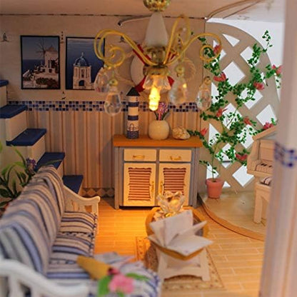 GuDoQi DIY Miniature Dollhouse Kit, Miniature House Kit 1:24 Scale,Tiny House kit with Music and Furniture Kit, Great Gift for Birthday Christmas, Blue Sea Legend - Image 5