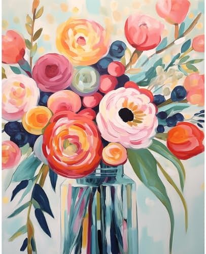 Natuyalo Flowers Paint by Numbers Kit for Adults - Flowers in a Vase Paint by Number on Canvas Without Frame, DIY Acrylic Painting for Ideal Gift Home Wall Decor (16x20 Inch) by Natuyalo