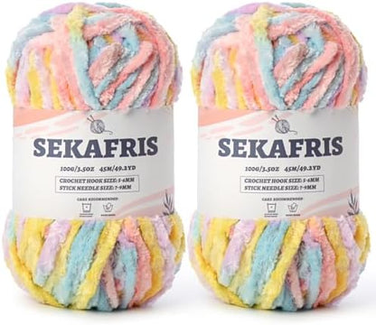 Chenille Velvet Soft Yarn Macaron 2 Pack by Sekafris