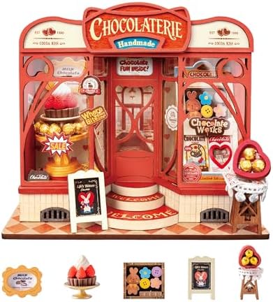 Rolife DIY Miniature House Kit 1:32 Chocolate Shop Diorama Dollhouse Tiny House Model Building Set, Hobby Crafts for Adults Gifts for Him Her by Rolife