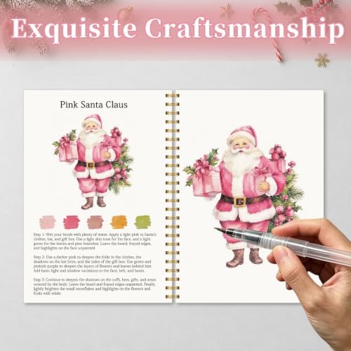 Pink Christmas Watercolor Workbook, Xmas Painting Book with 12 Designs - Image 5