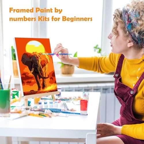 MOGTAA Paint by Numbers Kit for Adults with Frame, Elephant Paint by Number Canvas, Sunset Paint by Numbers with Easel, DIY Animal Oil Painting Kit for Home Wall Decor 8 x 12 Inch - Image 4