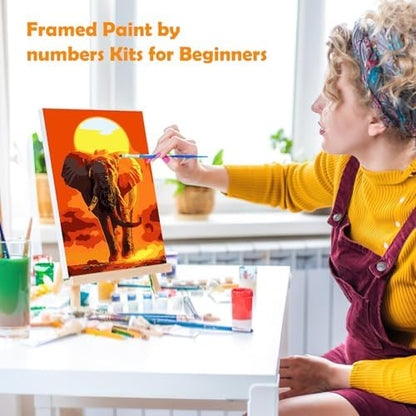 MOGTAA Paint by Numbers Kit for Adults with Frame, Elephant Paint by Number Canvas, Sunset Paint by Numbers with Easel, DIY Animal Oil Painting Kit for Home Wall Decor 8 x 12 Inch - Image 4