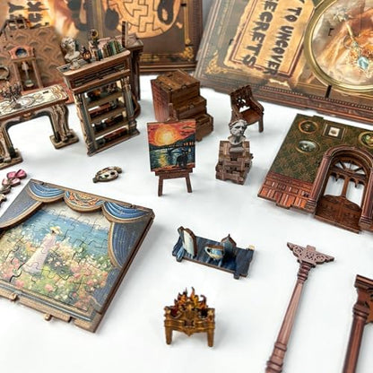 Book Nook Kit-DIY Dollhouse Kit 1:24 Scale Wooden Miniature Studio with Dust Cover Bookshelf Decor 3D Puzzle Book Nooks for Adults to Build Gift-Key Tracking (SQ-31) - Image 5