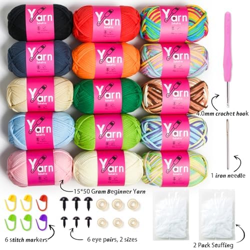 15 Pack Beginner Yarn for Crocheting Tube Crochet Yarn Multicolor - Image 2
