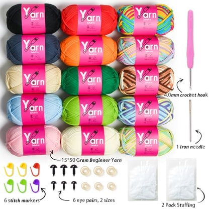 15 Pack Beginner Yarn for Crocheting Tube Crochet Yarn Multicolor - Image 2