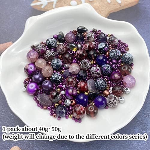 Assorted Glass Resin Beads Multi Size Colors Smooth Cracked Gravel Millet Spacer Beads for Bracelets Necklace Earring DIY Jewelry Making Craft(Deep Purple Series) - Image 2