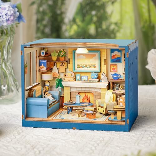 DIY Miniature House Kits-Living Room, 3D Wooden Puzzles with LED Light Tiny House Mini House Building Kit for Adults, Wooden Adults Crafts Home Decor Gifts for Parents Friends - Image 7