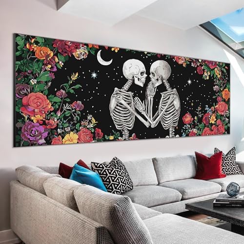 VAIIEYO Paint by Numbers Kit for Adults Skull, Couple Paint by Numbers, Large Size Painting Kit Canvas Drawing Paintwork for Beginner Arts Craft for Home Wall Decor 12x31 inch(Without Frame) - Image 2