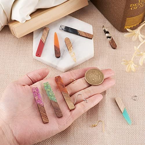 Cheriswelry Resin Wood Earring Making Kit 18Pcs 44-51.5mm Teardrop Rectangle Resin Walnut Wood Pendants with 60Pcs Earring Hooks 60Pcs 7x0.8mm Jump Rings for DIY Dangle Earring - Image 5