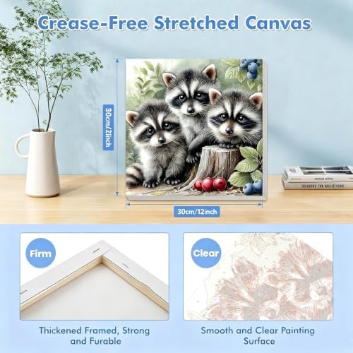 Bowetile Baby Raccoons Paint by Numbers Kit for Adults, Framed Painting by Numbers Animals, Adults' Paint-by-Number Kits on Canvas, Acrylic Number Painting for Nursery Home Wall Decor, 8x8in - Image 2