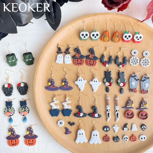 Keoker Halloween Polymer Clay Cutters, Polymer Clay Cutters Halloween, 30 Shapes Halloween Clay Cutters for Earrings, Pumpkin Clay Cutters for Polymer Clay Jewelry, Mini Clay Cutters - Image 3