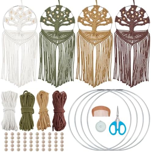 FREEBLOSS 4 Set Tree of Life Macrame Kit for Beginners DIY Macrame Wall Hanging Kit with Instructions Boho Tapestry Home Decor for Living Room Bedroom by FreeandCreativeCraftsArt