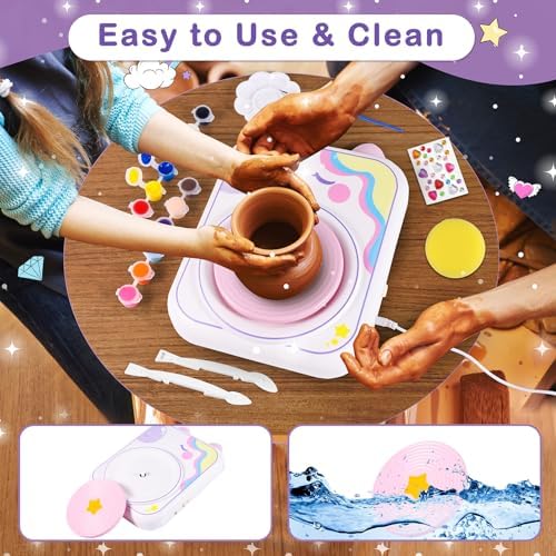 weirtoya Pottery Wheel for Kids, Girls Arts and Crafts Toys for Kids Ages 8-12,Pottery Craft Kit with 3 Pack Air-Dry Clay, Art Supplies for Kids Toys Girls Birthday Gift for 6 7 8 9 10 11 12+ - Image 2