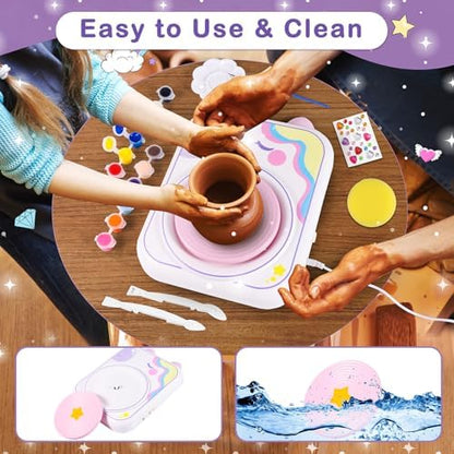 weirtoya Pottery Wheel for Kids, Girls Arts and Crafts Toys for Kids Ages 8-12,Pottery Craft Kit with 3 Pack Air-Dry Clay, Art Supplies for Kids Toys Girls Birthday Gift for 6 7 8 9 10 11 12+ - Image 2